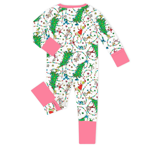 Christmas Tree Light Green Face Baby Bamboo Zipper Romper Pajamas