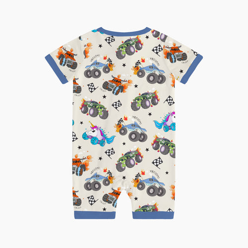 Monster Jam Truck Baby Bamboo Short Zipper Romper Pajamas