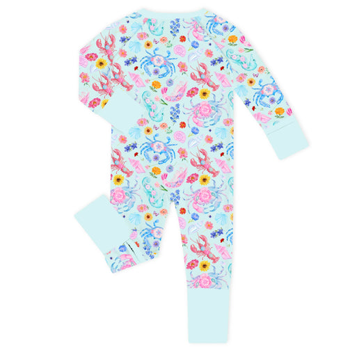 Ocean Coastal Blooms Blue Bamboo Zipper Romper Pajamas