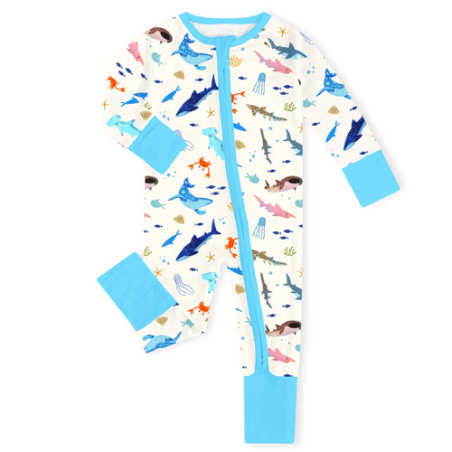 Deep Sea Sharks Bamboo Zipper Romper Pajamas