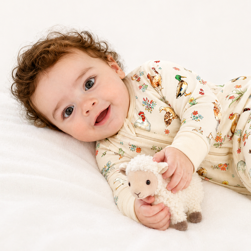 Farm Duck and Chicken in Wildflower Floral Bamboo Zipper Romper Pajamas