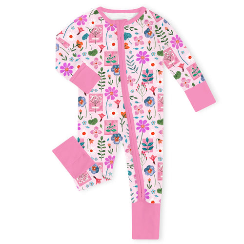 Watercolor Floral Gallery Bamboo Zipper Romper Pajamas