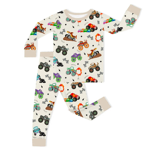 سباق Car Cartoon Kids Bamboo Short Pajama Set