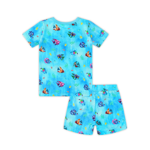 Rainbow Ocean Fish Playtime and Seashells Kids Bamboo Short Two-Piece Pajama Set