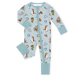 Little Cowboy Western Rodeo Bamboo Zipper Romper Pajamas