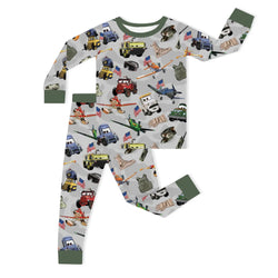 Camo Adventure Car and Airplane Kids Bamboo Two-Piece Pajama Set