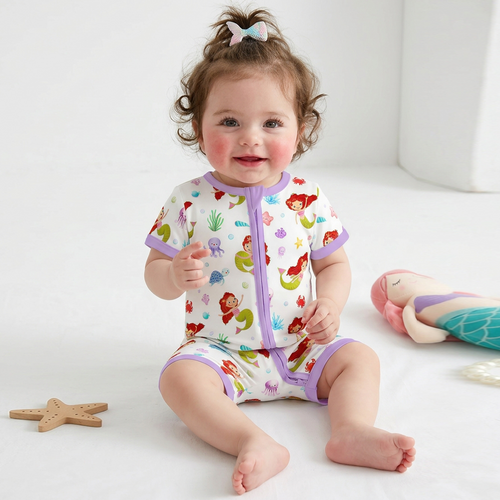 Little Mermaid Ocean Dreams and Sea Friends Purple Short Bamboo Zippy Baby Romper