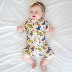 Magic Adventure School Bus Baby Bamboo Zipper Romper Pajama