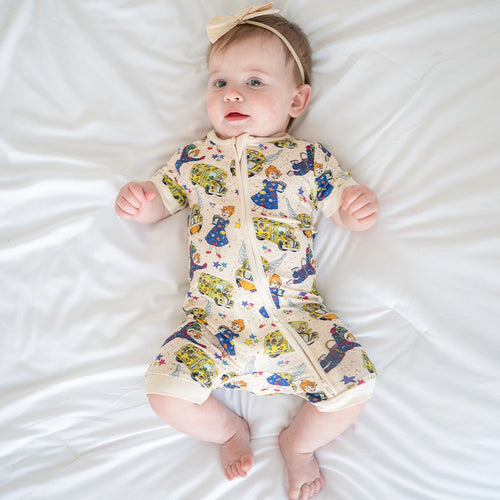 Magic Adventure School Bus Baby Bamboo Zipper Romper Pajama