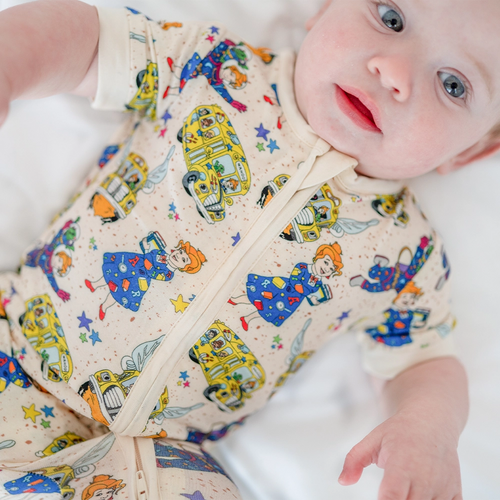 Magic Adventure School Bus Baby Bamboo Zipper Romper Pajama