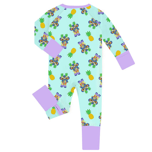 Pineapple Monster Purple Baby Bamboo Zipper Romper Pajamas