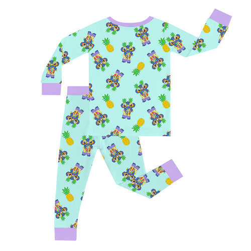 Pineapple Monster Purple Kid Bamboo Two-Piece Pajama Set