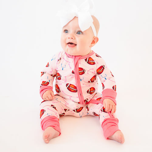 Pink American Football Baby Bamboo Zipper Romper