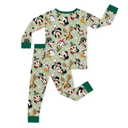Christmas Mouse and Duck Pals on Forest Green Kids Bamboo Two-Piece Pajama Set