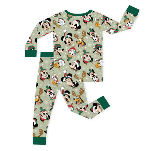 Christmas Mouse and Duck Pals on Forest Green Kids Bamboo Two-Piece Pajama Set