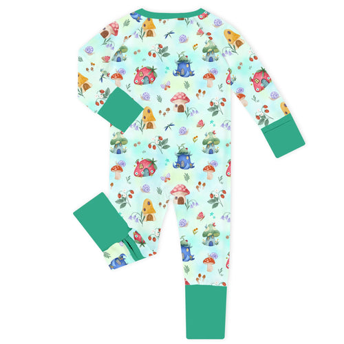 Fairy Mushroom Village Green Bamboo Zipper Romper Pajamas