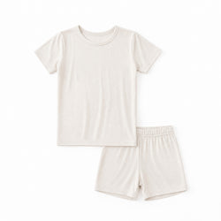 Oat Milk Solid Kids Bamboo Two-Piece Pajama Short Sleeve Set