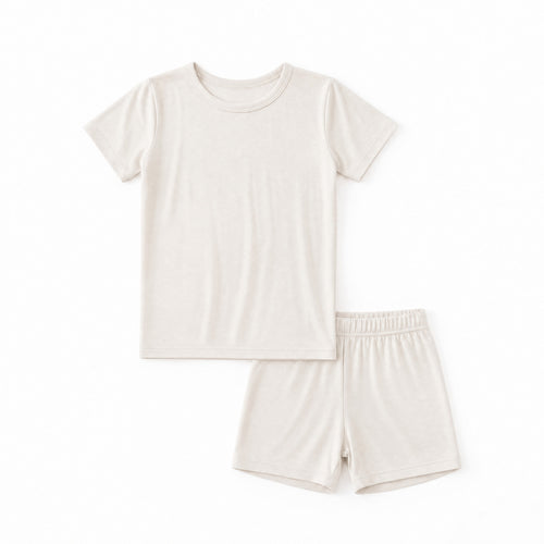 Oat Milk Solid Kids Bamboo Two-Piece Pajama Short Sleeve Set