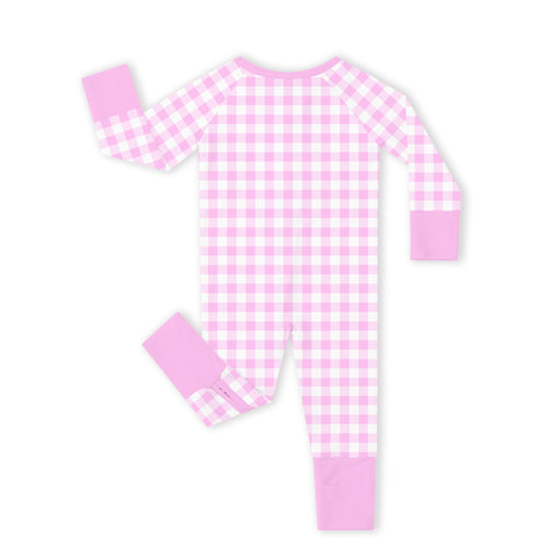 Pink Blush Check Sweet Dreams Bamboo Zipper Romper Pajamas