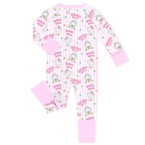 Guess What Chicken Butt Pink Bamboo Zipper Romper Pajamas