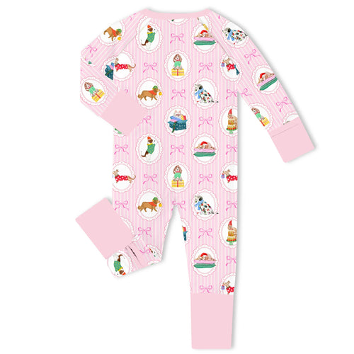Christmas Puppy Portraits Bamboo Zipper Romper Pajamas