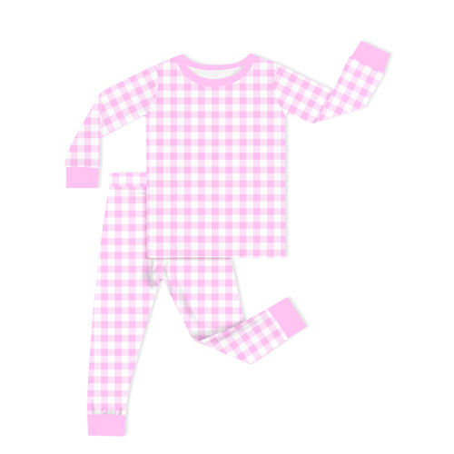 Pink Blush Check Sweet Dreams Kids Two-Piece Pajama Set