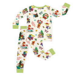 Christmas Green Naughty and Friends Kids Bamboo Two-Piece Pajama Set