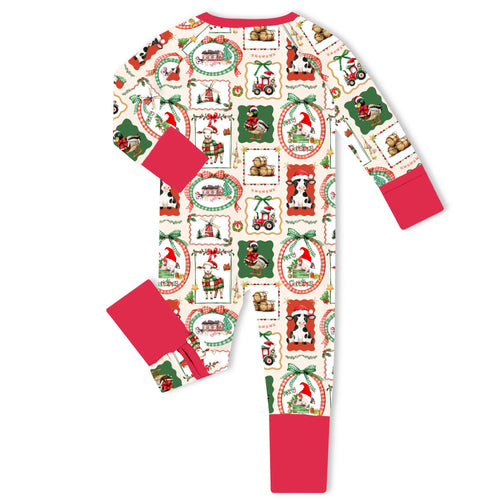 Christmas Farm Animal Bamboo Zipper Romper Pajamas