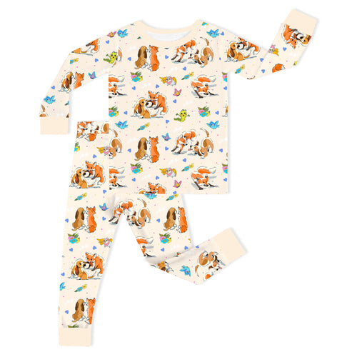 Playful Pups Foxs and Butterflies Kids Bamboo Two-Piece Pajama Set