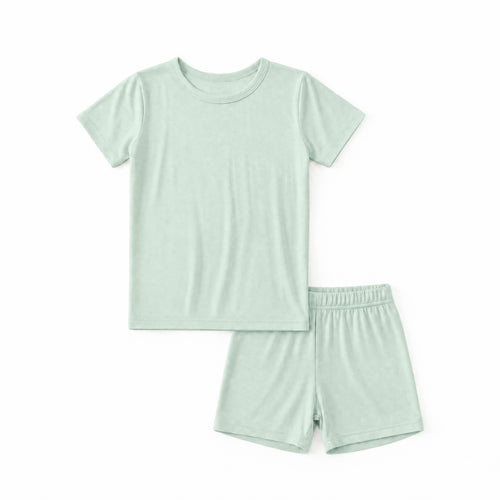 Sage Green Solid Kids Bamboo Two-Piece Pajama Short Sleeve Set