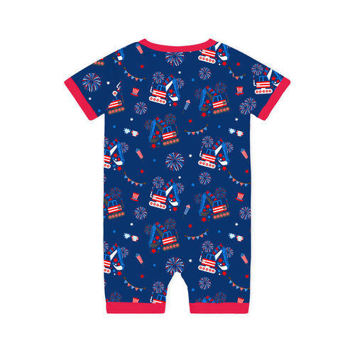 4th of July Red White Fireworks and Truck Short Bamboo Zippy Baby Romper