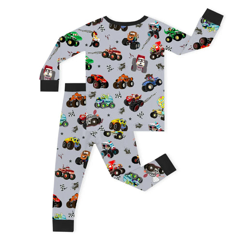 Big Wheel Truck Adventure Grey Kids Bamboo Two-Piece Pajama Set