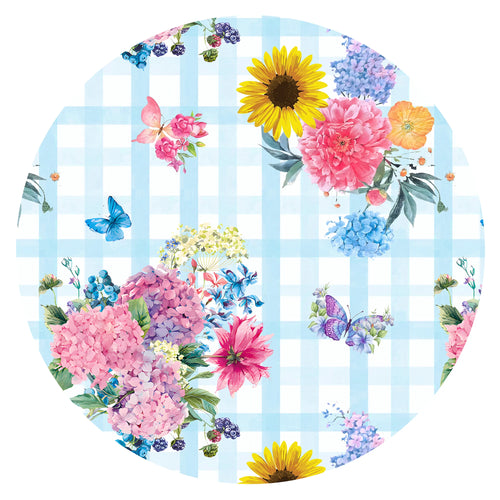 Gingham Garden Bouquet Blue Bamboo Zipper Romper Pajamas