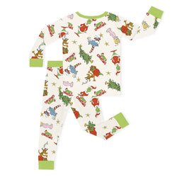 Christmas Green Face And Girl Kids Bamboo Two-Piece Pajama Set
