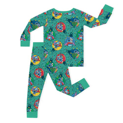 Christmas Playful Blue Buddy Baubles Baby Bamboo Zipper Romper Pajamas