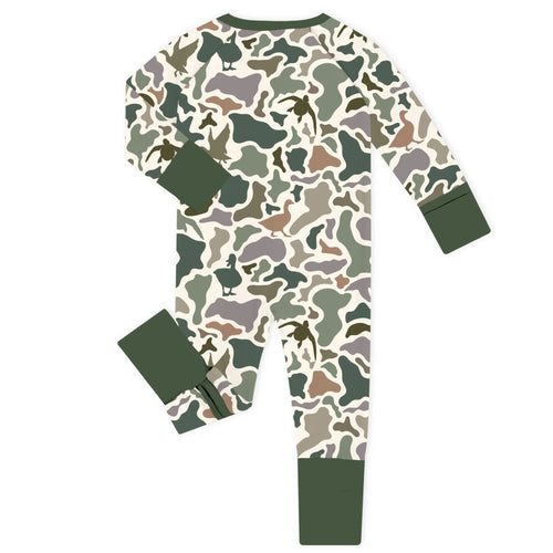 Waterfowl Camo Green Bamboo Zipper Romper Pajamas