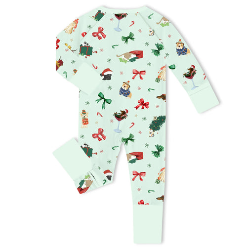 Merry Paw-ty Bamboo Zipper Romper Pajamas