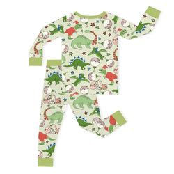 Christmas Cartoon Dinosaur Kids Bamboo Two-Piece Pajama Set