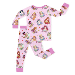 Garden Floral Princess Dreams on Pink Kids Bamboo Two-Piece Pajama Set