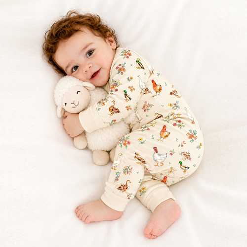 Farm Duck and Chicken in Wildflower Floral Bamboo Zipper Romper Pajamas