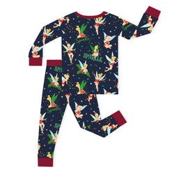 Christmas Sparkle Fairy Pals on Midnight Blue Kids Bamboo Two-Piece Pajama Set