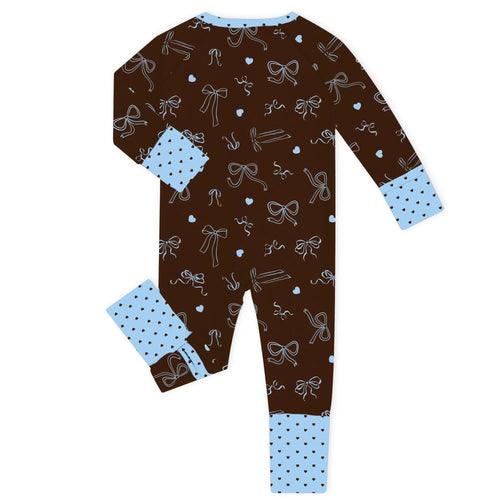 Tied with Love Blue Bamboo Zipper Romper Pajamas
