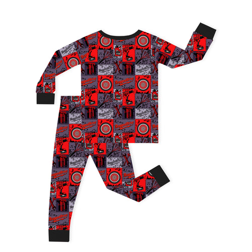Red-Black Plaid Drive Wheels and Tools Game Kids Bamboo Two-Piece Pajama Set