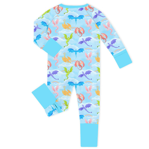 Rainbow Sky Dragons Bamboo Zipper Romper Pajamas