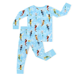 Winter Forest Fairy Friends on Blue Kids Bamboo Two-Piece Pajama Set