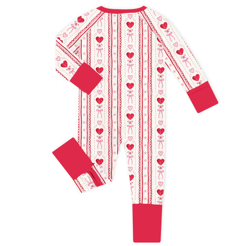Sweetheart Ribbon Red Bamboo Zipper Romper Pajamas