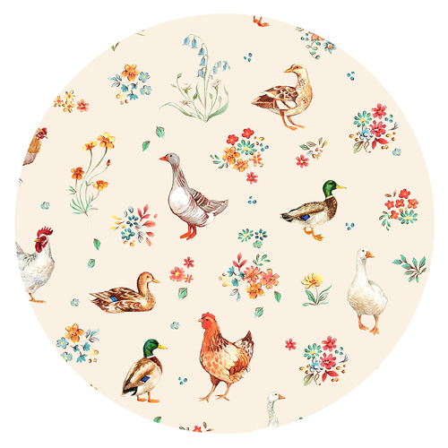 Farm Duck and Chicken in Wildflower Floral Kids Bamboo Two-Piece Pajama Set