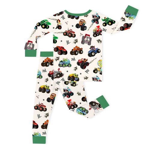 Big Wheel Truck Adventure Green Kids Bamboo Two-Piece Pajama Set