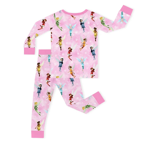 Winter Forest Fairy Friends on Cotton Pink Kids Bamboo Two-Piece Pajama Set