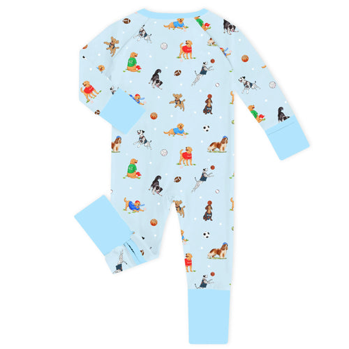 Sporty Pups Blue Bamboo Zipper Romper Pajamas